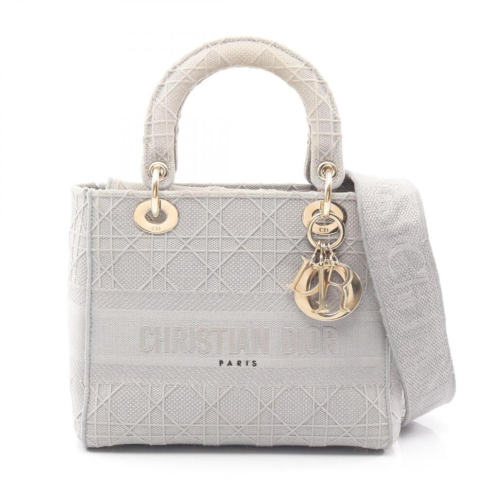 Dior LADY LITE Bag Cannage Handbag Canvas Gray